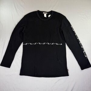 Vintage YMLA Mens Black Waffle Knit Thermal Tribal Graphic Rave Skater Shirt L